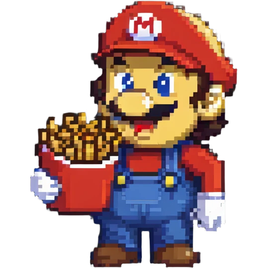 Mario character eating french fries emoji