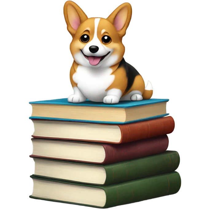 a tri color corgi on a stack of books emoji