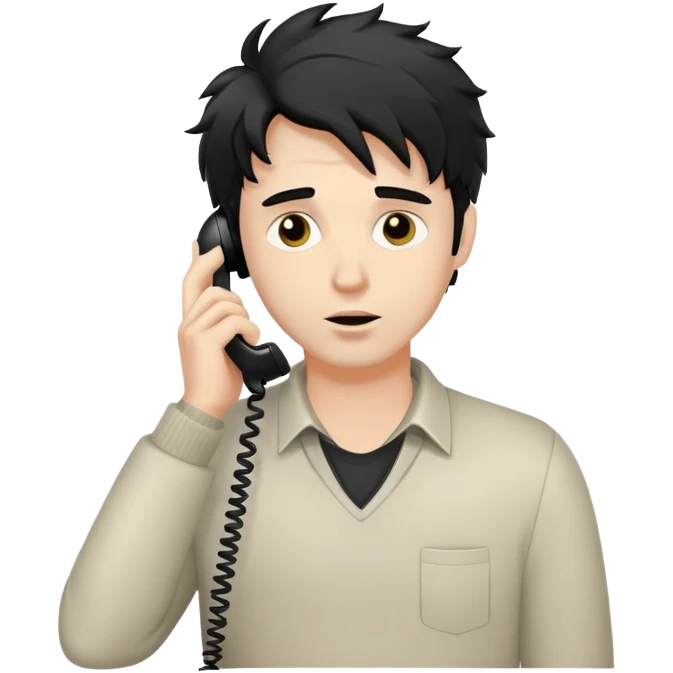 a white man with black messy taking a call emoji