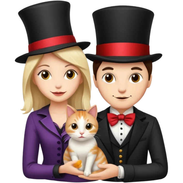 magician couple and their pet cat emoji