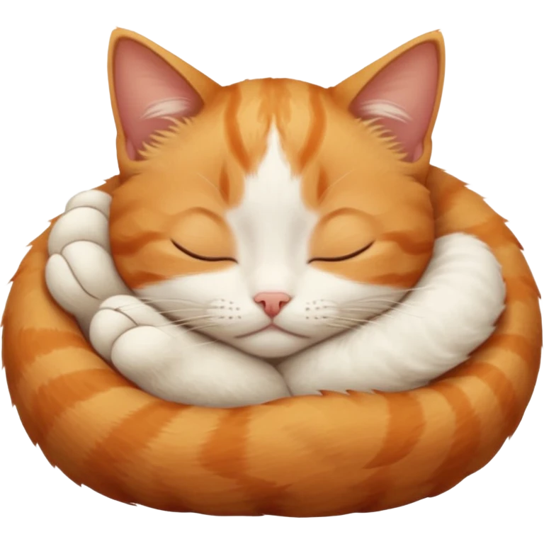 ginger and white small cat curled up with head upside down with eyes closed emoji