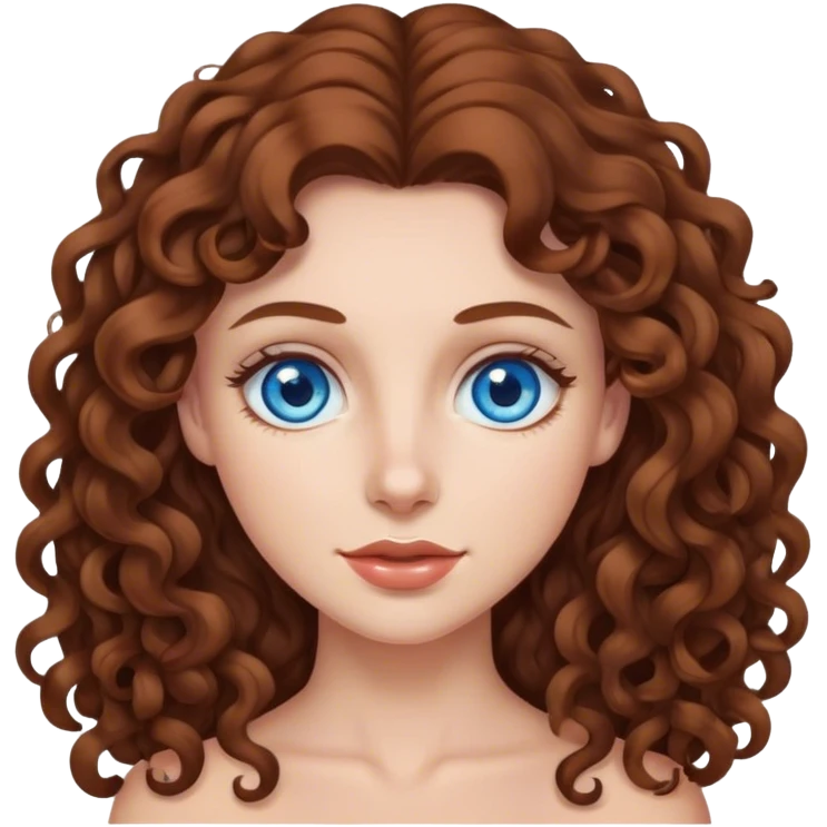 Woman with long brown curly hair, blue eyes, caucasian  emoji