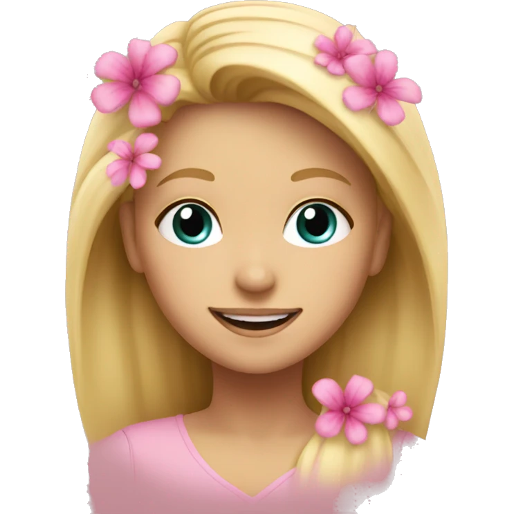 blonde girl smiling with pink flowers emoji