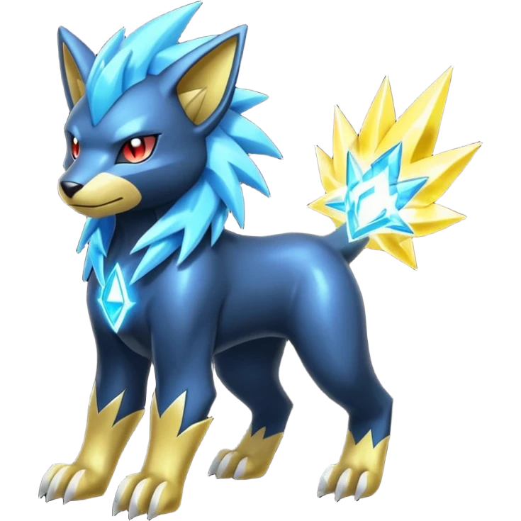 Electric elemental shiny futuristic Luxray-Manectric-Pokémon-Fakémon-hybrid-creature emoji