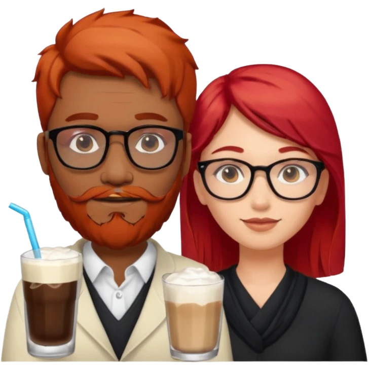 A Indian light black guy with beard and glasses. And a white russian girl with red hair  emoji