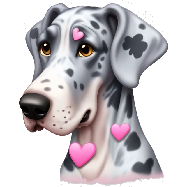 Blue Merle Great Dane with pink hearts  emoji