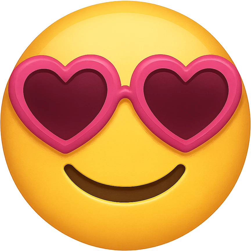 yellow face with pink heart glasses emoji, digital illustration emoji