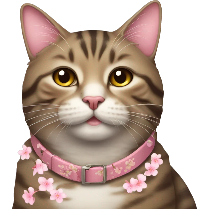 Chunky tabby cat with cherry blossom collar emoji