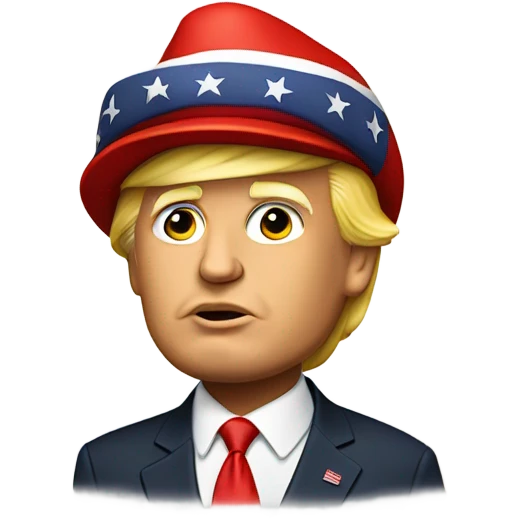 Donald Trump wearing a red hat with M A G A initials  emoji