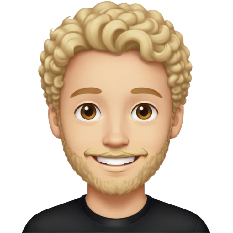 Person smiling, in black collar tshirt. Slight curls, very light beard of 2 days emoji