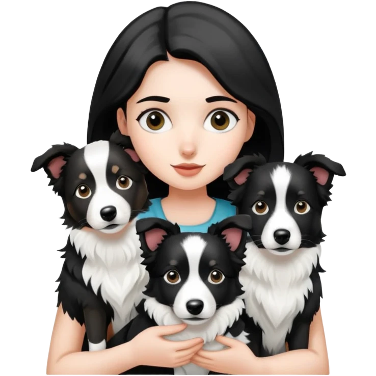 A girl holding two black and white border collies emoji
