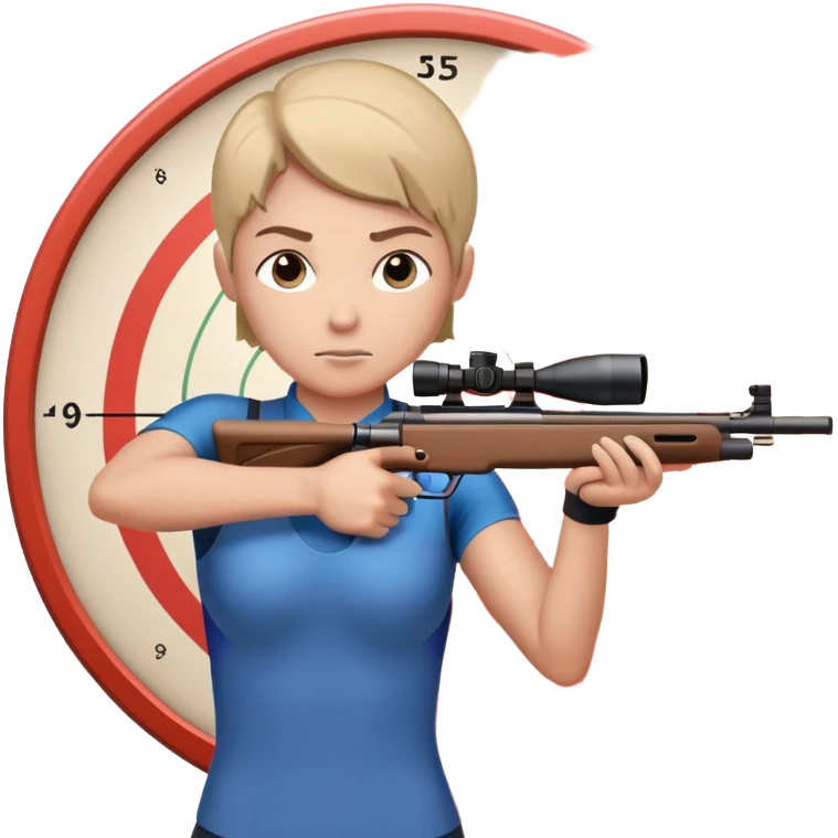 An athlete in shooting stance, focused on the target, holding a precision rifle. The background features a shooting range with targets set at various distances, highlighting control, concentration, and accuracy in the sport of competitive shooting. emoji