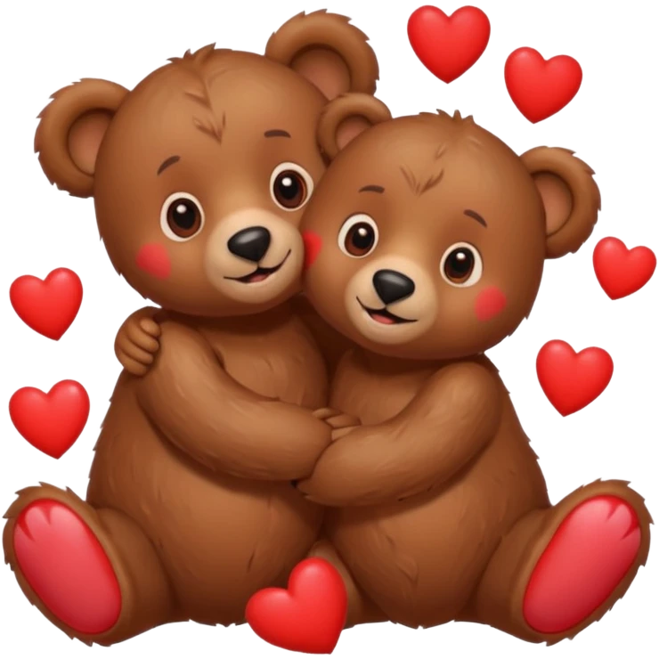 girl bear and boy bear hugging, surrounded by hearts, playful and loving emoji