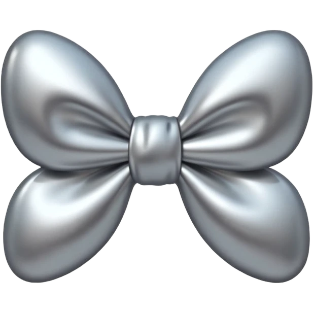 A cute bow emoji made of polished silver chrome, smooth rounded loops, glossy metallic surface, soft mirror reflections, subtle highlights, minimal and adorable proportions, iOS emoji style, centered composition, clean white background, soft studio lighting, no text, no outline, ultra high quality emoji
