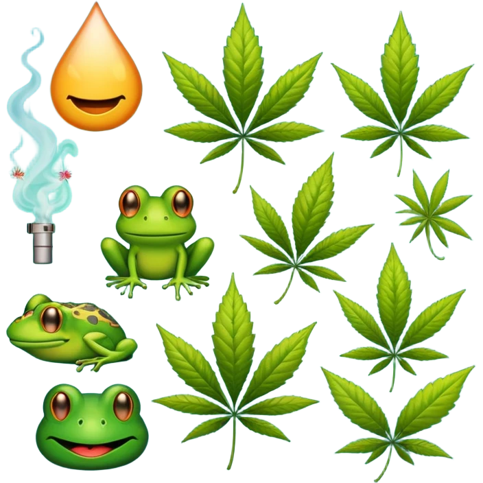 fait moi un pack demojis De fumeur pas avec les emojis de base mais des inventé type tete de beuh feuille de pepe grenouille sous weed lsd etc.. emoji