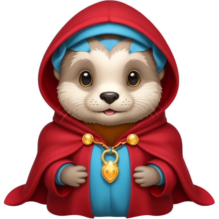 baby grey otter, in magic red cloak emoji