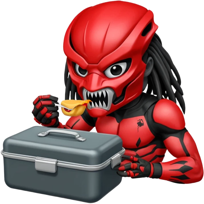 The predator with red mask eating from a lunchbox  emoji