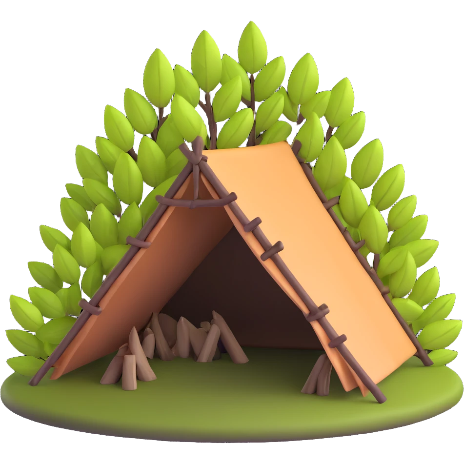wilderness shelter made of branches and leaves emoji