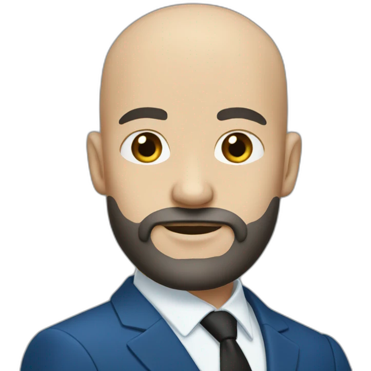 A bald white person with a black beard wearing a blue formal suit emoji