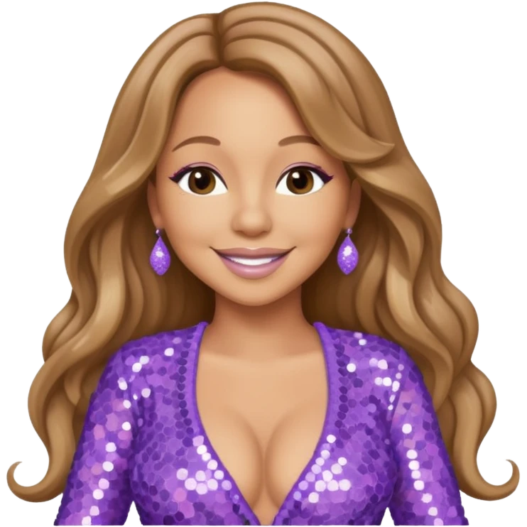 Mariah Carey with long light brown hair, lavender sequin outfit emoji
