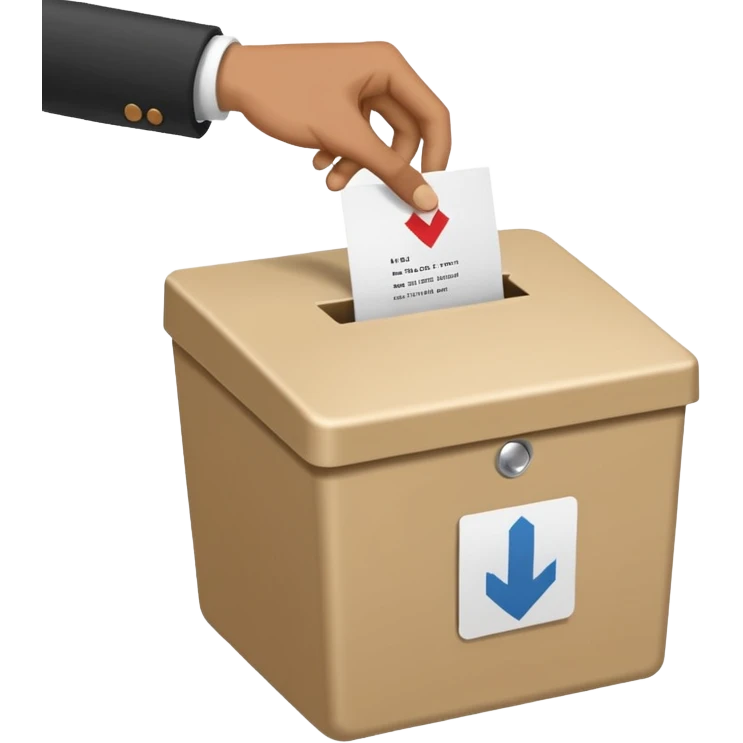 A neutral, generic symbolic image: A hand dropping a ballot paper into a simple, unmarked ballot box. on the ballot ‘Ja, aber’, ‘Nein, aber’,  emoji