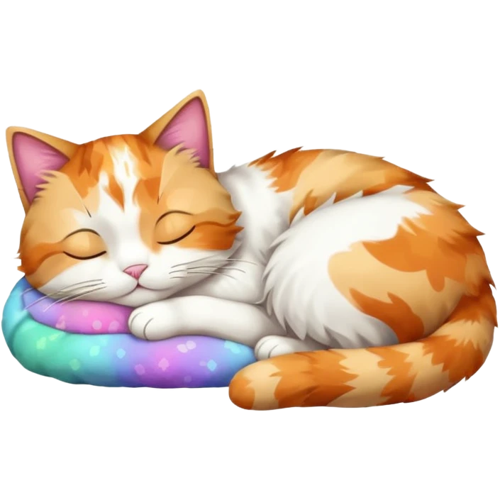 full body colourful light patched calico + white tabby cat sleeping emoji