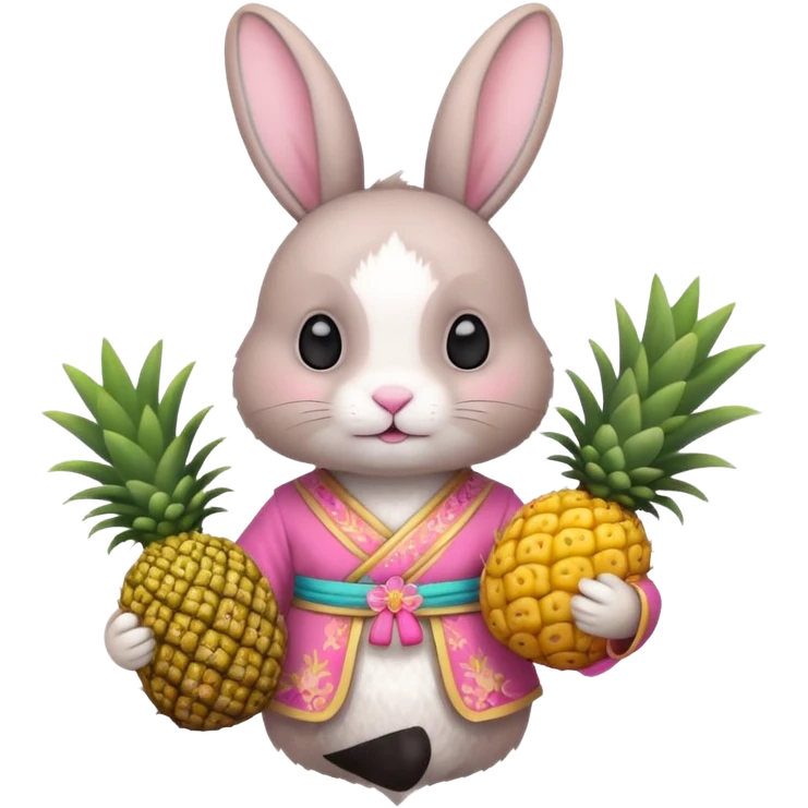 rabbit, wearing pink chinese ancient custome, with pine apple emoji