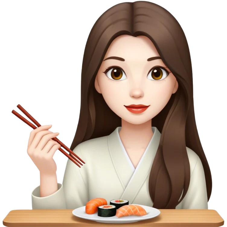 beautiful pale brunette girl with long enjoying sushi emoji