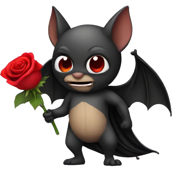 a bat holding a red rose emoji