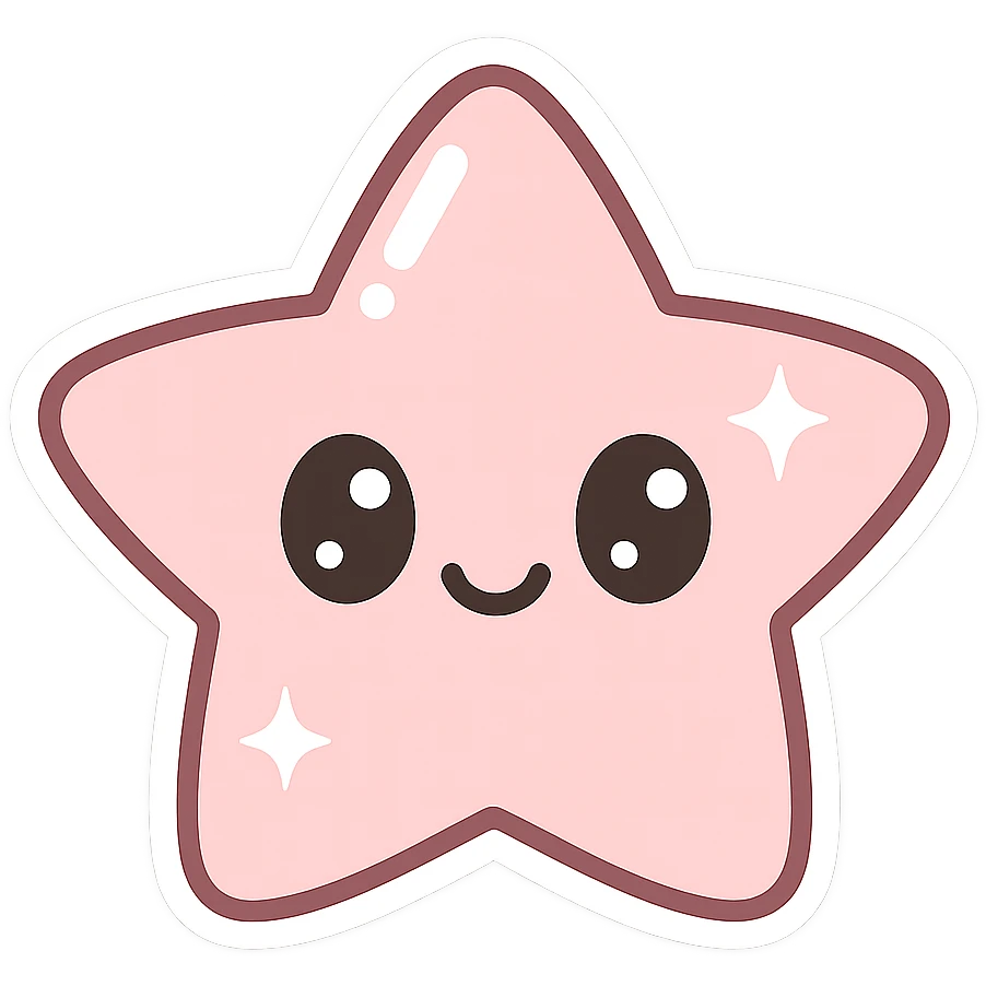 pink sticker, star shape, shiny effect, kawaii style emoji