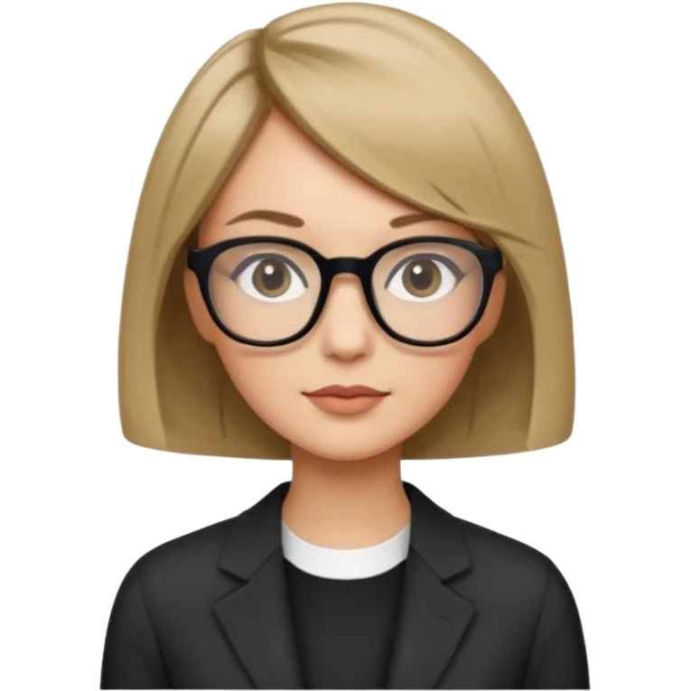 woman dark blonde petite bob haircut wears dark squarish glasses, classic clothes emoji