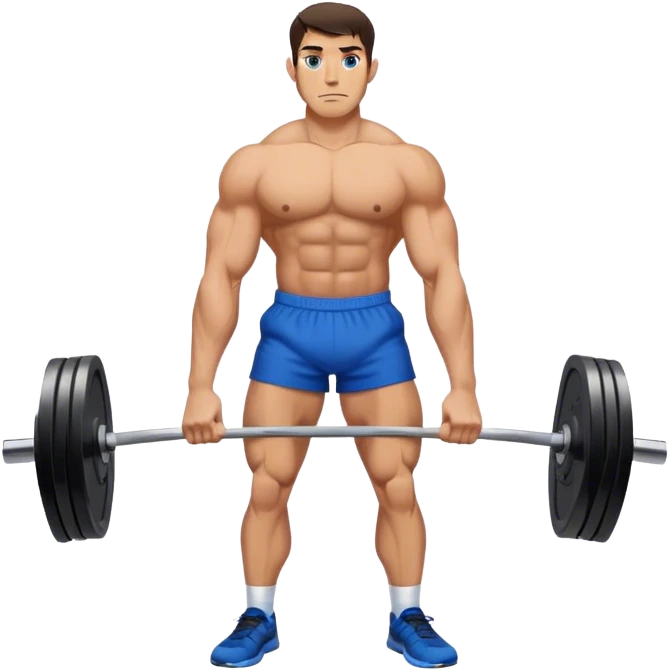 brunette buff man with blue shorts deadlift emoji