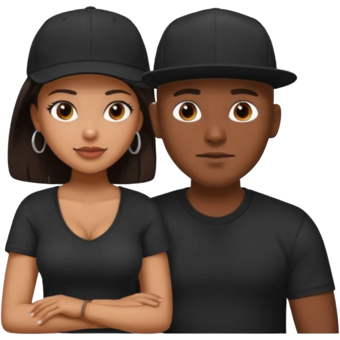 A picture of a tanned couple. the man is a Mexican man with tanned skin, with a bald hair cut wearing a SnapBack hat and a black shirt. the woman grinding on his lap has thick dark brown hair and with big naked boobs emoji