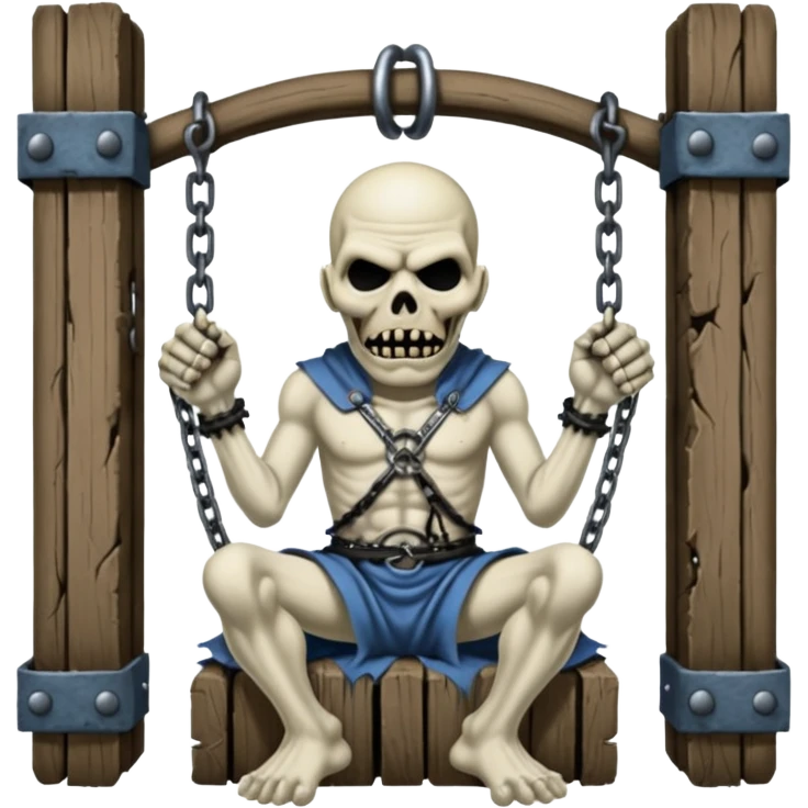 iron maiden monster Eddie  in a medieval torture device - cover x factor emoji