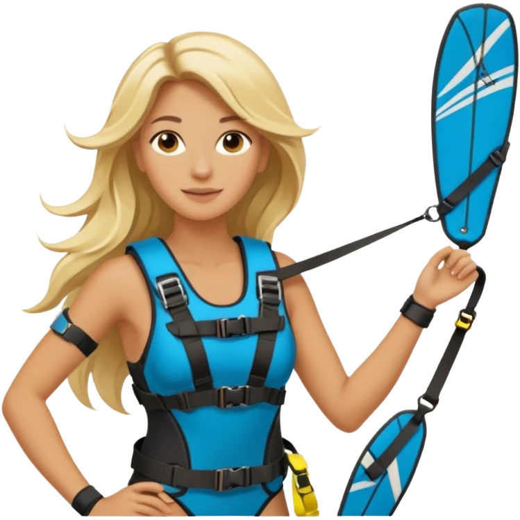Blonde long haired ladie Kitesurfing with harness emoji