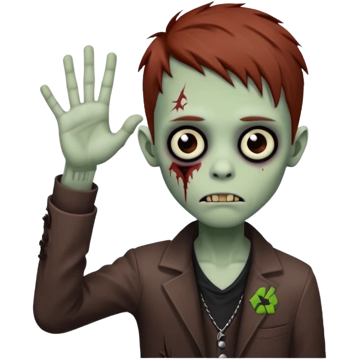 Emo-style zombie boy with reddish-brown hair making the west side sign with his hand  emoji