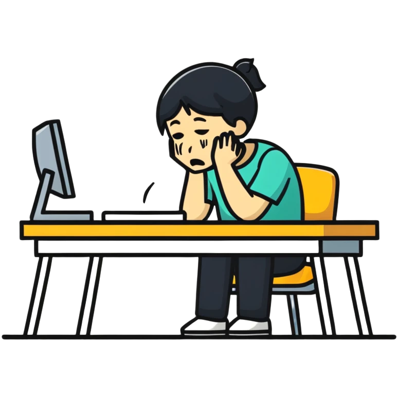 person sitting at a desk crying emoji