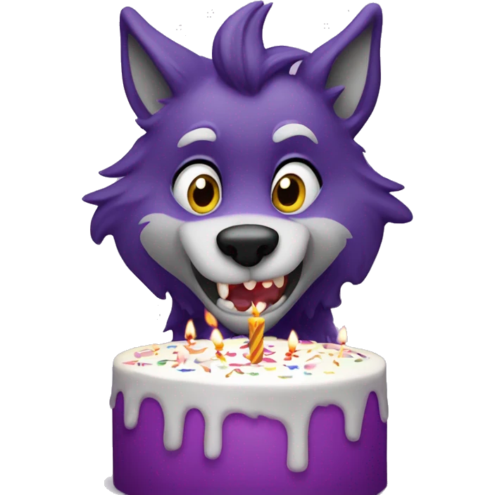 Nice Purple, anthropomorphic wolf blowing out birthday candles emoji