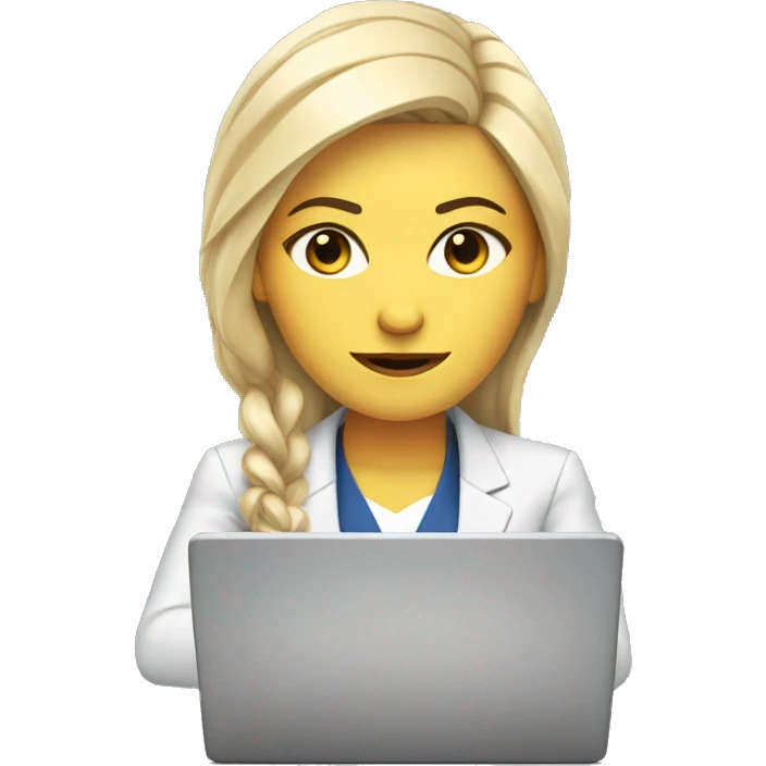 White Woman with Laptop busy with coding for Office Work by thinking future me nice hair suit  emoji
