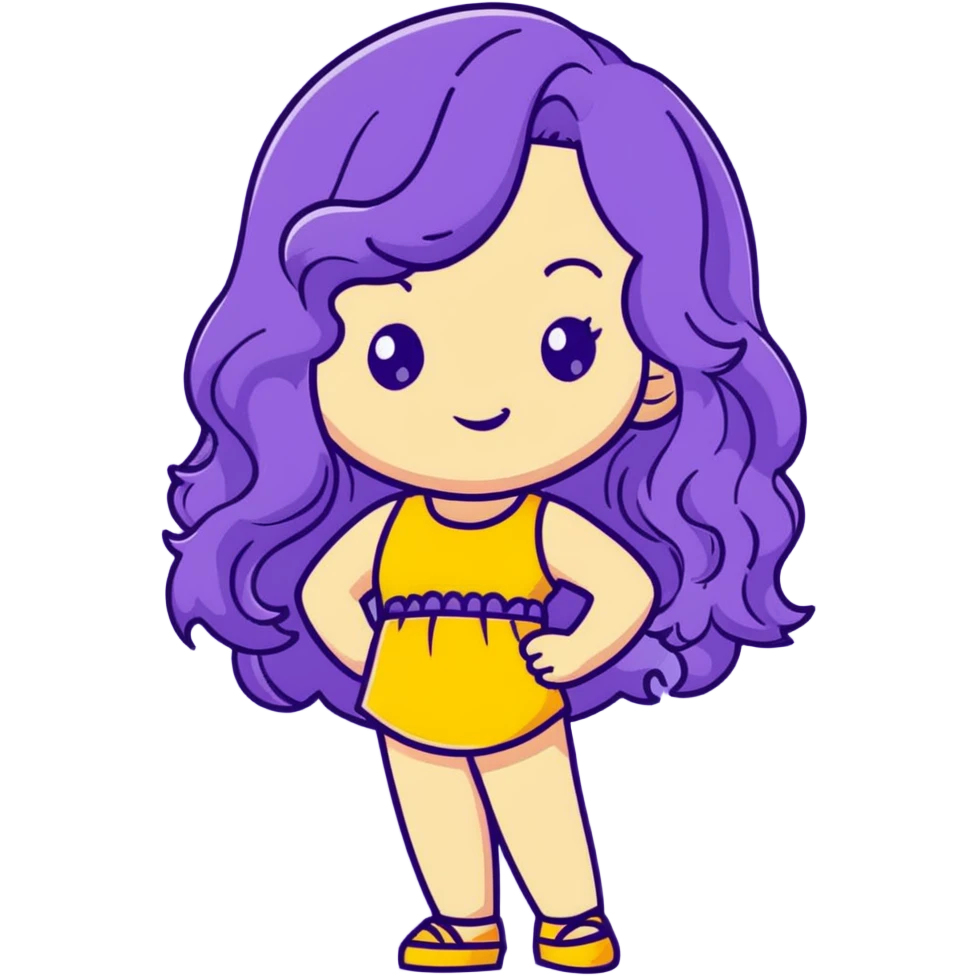 A cute girl with long, wavy purple hair reaching her waist emoji