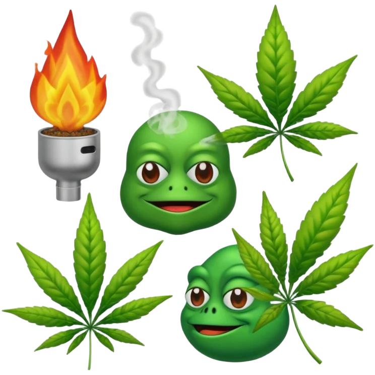 fait moi un pack demojis De fumeur pas avec les emojis de base mais des inventé type tete de beuh feuille de pepe grenouille sous weed lsd etc.. emoji