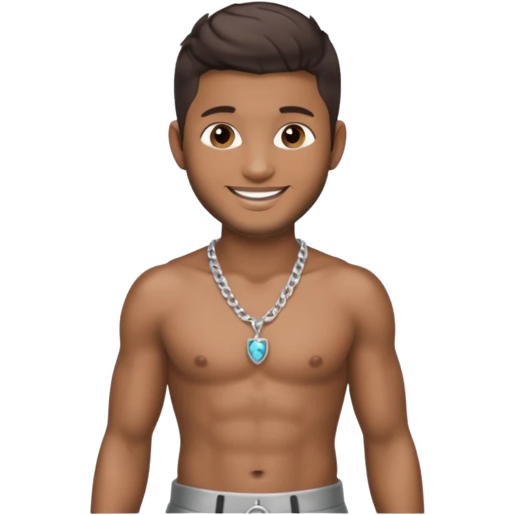 Usher with dark brown hair, shirtless with necklace, metallic silver pants emoji