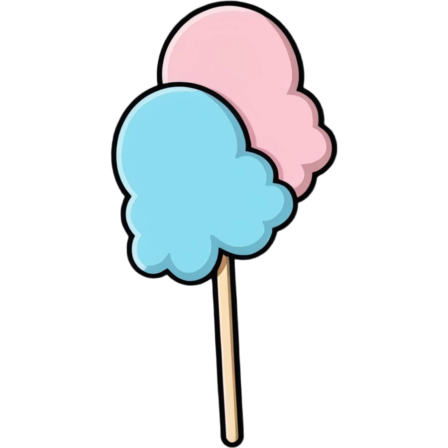 fluffy pastel pink cotton candy on a paper stick, soft and whimsical emoji