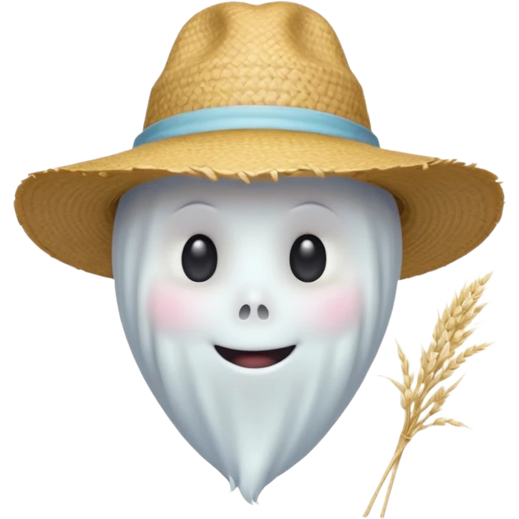 cute ghost farmer portrait, head and shoulders only, straw hat, round friendly face, soft pastel glow, harmless spirit vibe, 3D cartoon, mobile game icon style, clean background, no text, no watermark
 
 emoji