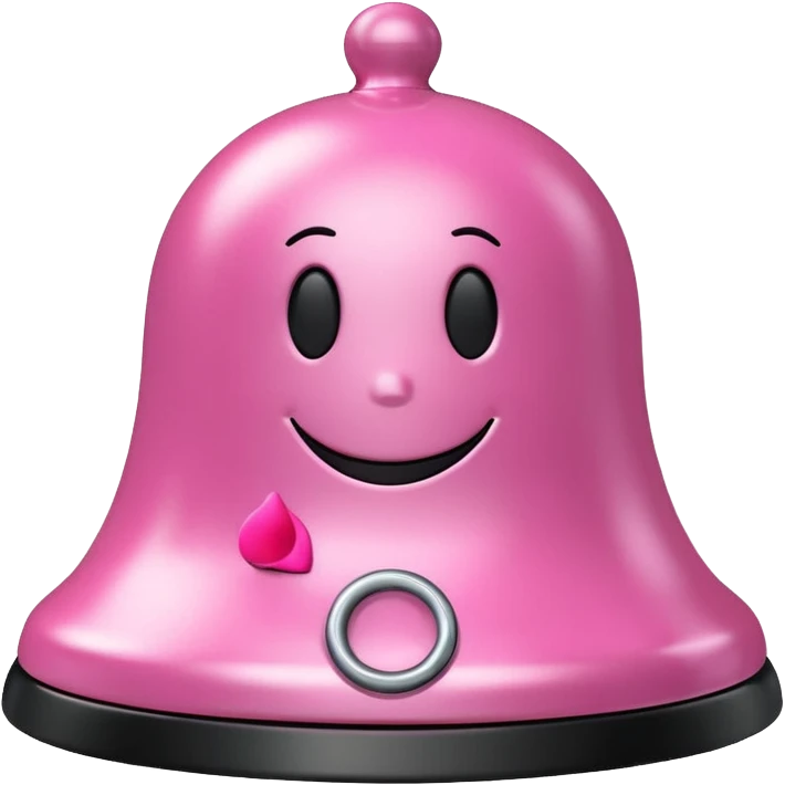 pink call bell with black base and silver button and with smiley face on it emoji