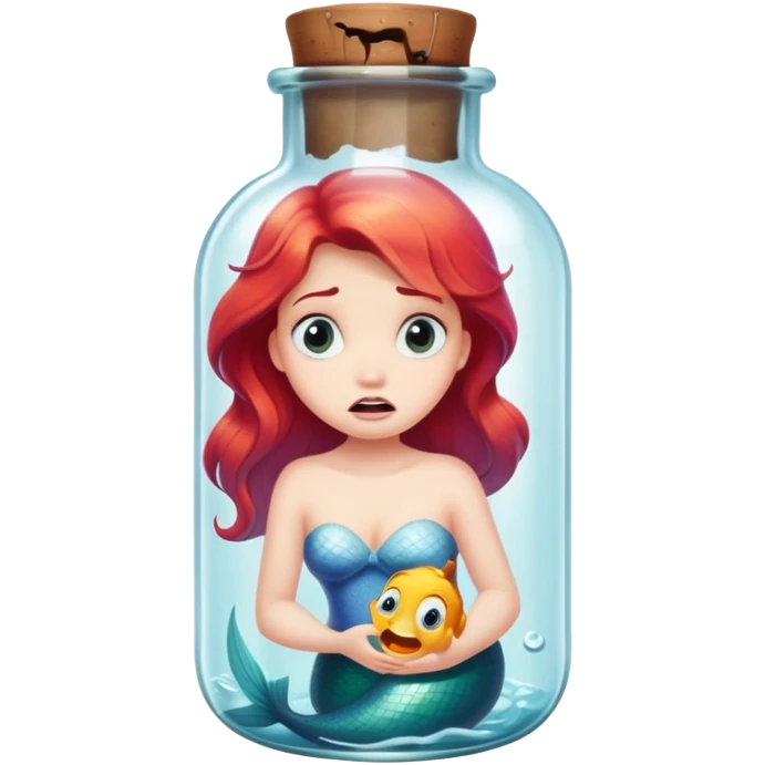 little mermaid in bottle, trapped in fear emoji