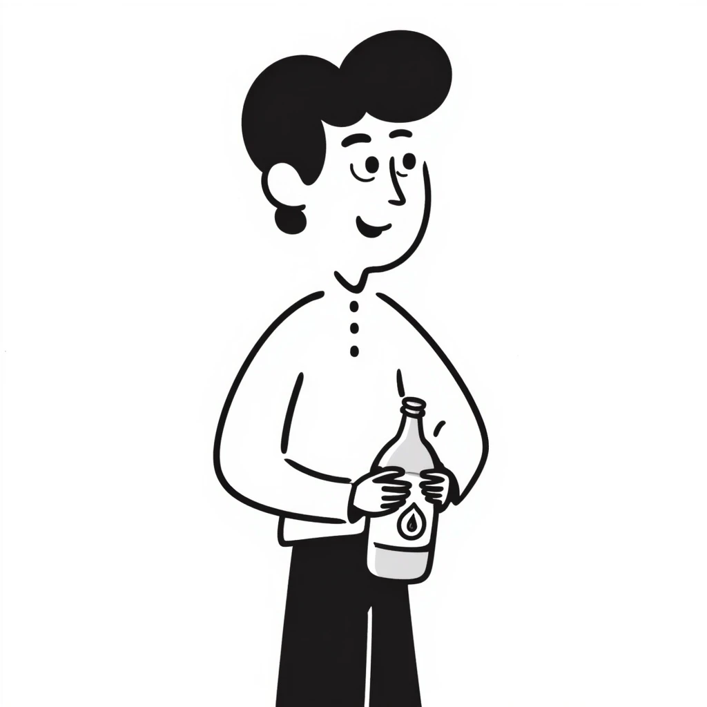 a man with a water bottle, water drop logo visible on the bottle, hand drawn doodle style emoji