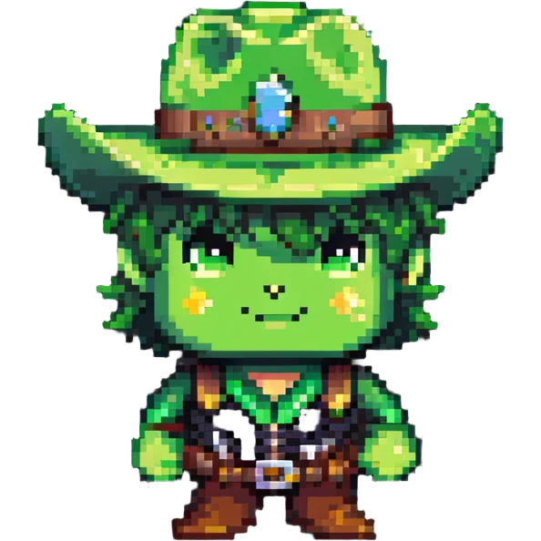 Cowboy character with a bright green hat emoji