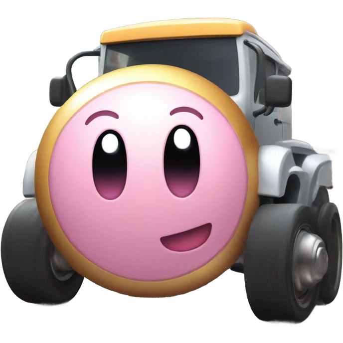 cute eyes Kirby Metal ball driving on 4 car wheels  emoji