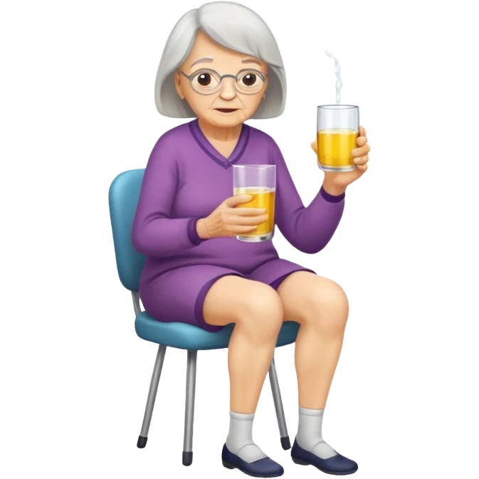 mulher idosa com as pernas cruzadas segurando xixi emoji